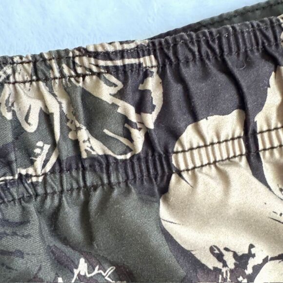 Op Men's SZ XL Swim Suit Trunks Hawaiian Green & Tan Elastic/Tie Waist, Pocket - Picture 7 of 11